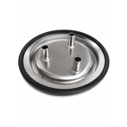 Stainless steel cover with three outlets and a gasket